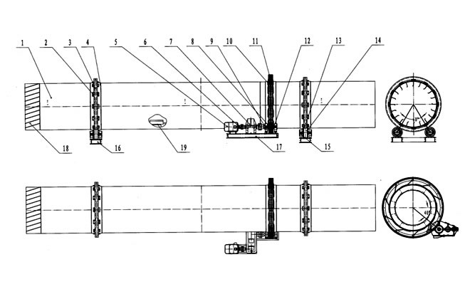 回轉(zhuǎn)滾筒烘干機(jī)結(jié)構(gòu)圖 回轉(zhuǎn)滾筒烘干機(jī)結(jié)構(gòu)圖